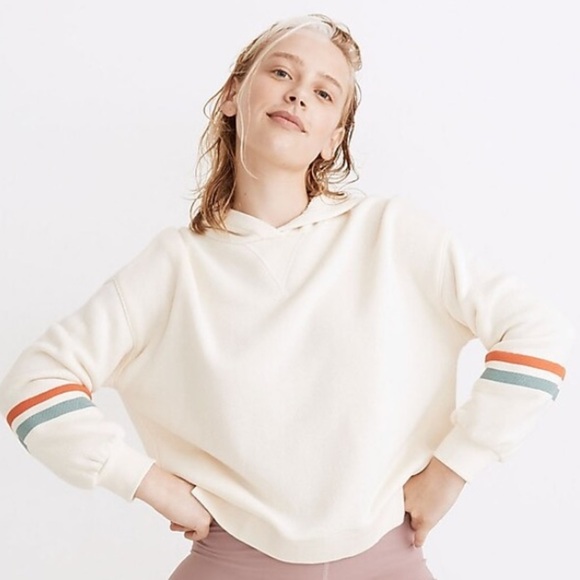 Madewell | MWL Airyterry Hoodie Sweatshirt: Stripe-Sleeve Edition Size Large - Picture 9 of 11
